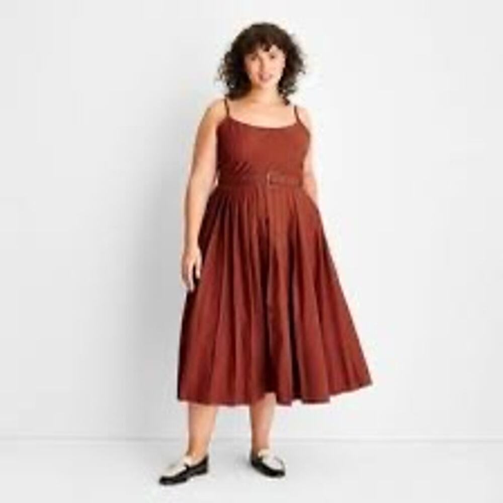 Future Collective x Reese Blutstein Pleated Strappy Midi Dress Size 16
